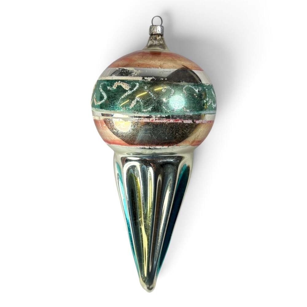 Vintage Glass Fluted Hot Air Balloon Christmas Ornament 8 Inch